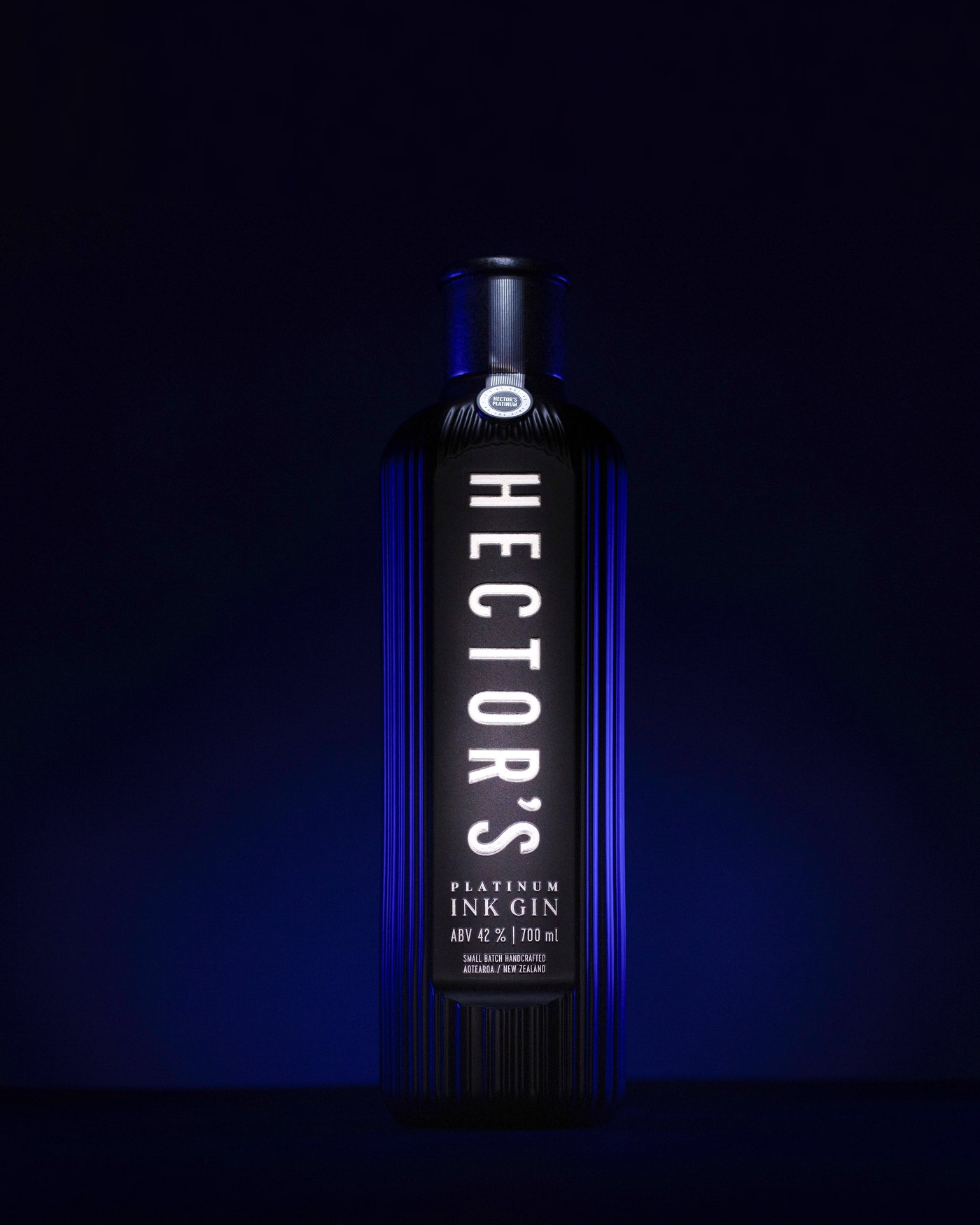 Hector's Platinum Ink Gin bottle
